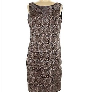 Tahari Brown Floral Lace Beaded Sheath Dress